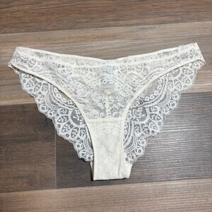 & Other Stories Womens Size 10 Lace Scalloped Sheer Panty Cream Floral Stretch